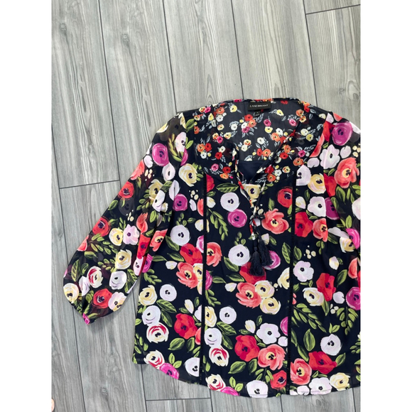 Lane Bryant Black Floral Blouse Women's Size 14 Red Pink - Picture 2 of 4